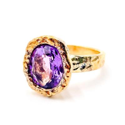 Gold-Tone 925 Sterling Silver Amethyst Gemstone Ring Size 8