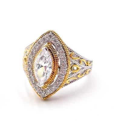 Verragio 925 Sterling Silver CZ Two-Tone Ring Size 7