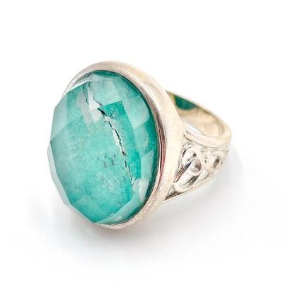 Sterling Silver Ring with Turquoise Doublet Stone Size 7