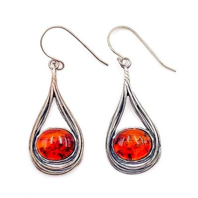 Sterling Silver Drop Earrings with Amber Stones