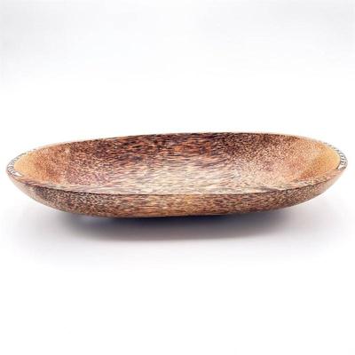 Vintage Coconut Wooden Bowl w/ Carved Decorative Rim