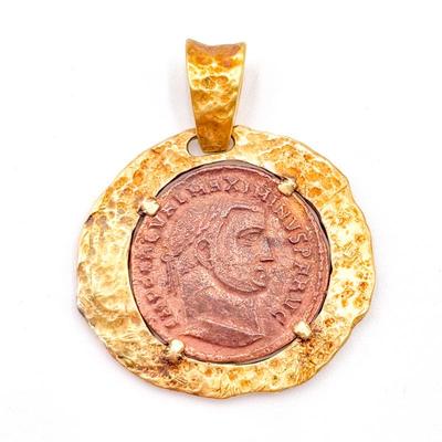 925 Italy Pendant with Ancient Coin in Gold-Toned Setting