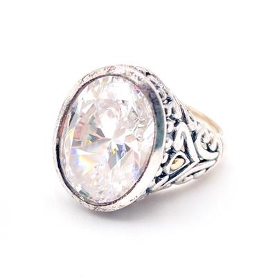 A by JH 925 Sterling Silver and 14K Gold Ring with CZ Stone Size 7