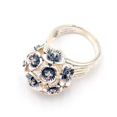 Stephen Dweck 925 Sterling Silver & Diamond Floral Ring Size 8