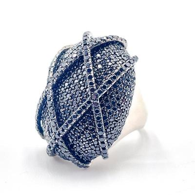 PJC 925 Sterling Silver Ring with Black Stones Size 7