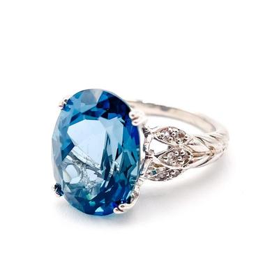 925 Sterling Silver Ring with Blue Gemstone Size 7