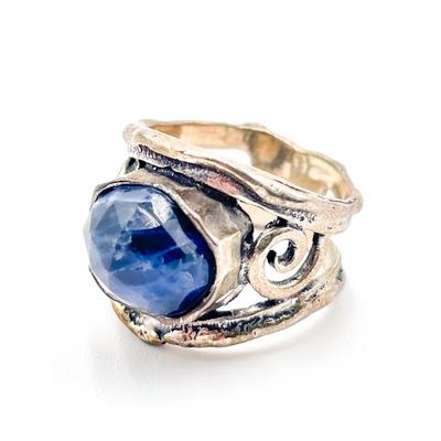 925 Sterling Silver Ring with Faceted Sodalite Stone Size 7.5