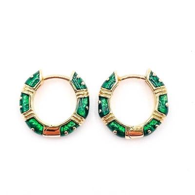 Gold-Tone Earrings With Green Enamel Accents