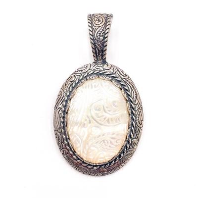 Sterling Silver Pendant with Carved Shell Inlay