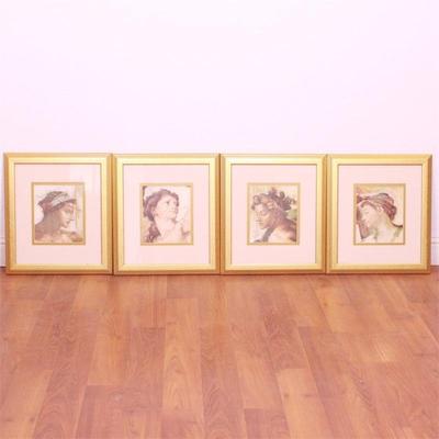 Set of Four Fine Art Reproductions in Gold-Colored Frames