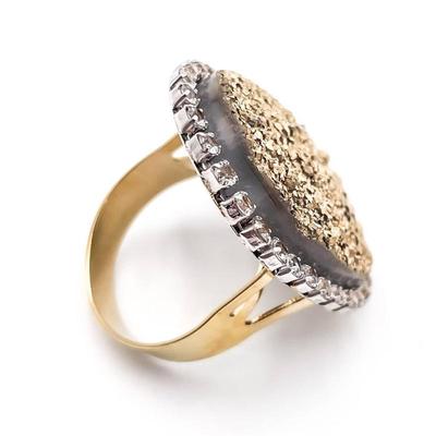 Gold-Tone Ring with Druzy and Rhinestones