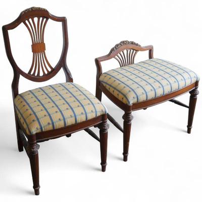 Sale Photo Thumbnail #97: Hepplewhite-Style Shield Back Chair & Stool