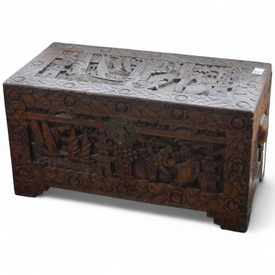 Sale Photo Thumbnail #42: Chinese Hand-Carved Camphor Wood Chest