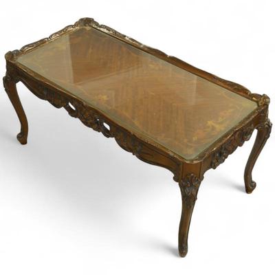 Sale Photo Thumbnail #84: Antique French Provincial Floral Inlaid Top Coffee Table