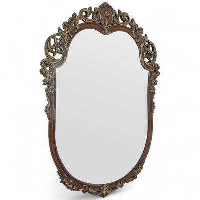 Sale Photo Thumbnail #16: Mahogany Rococo Shield Mirror w/ Gilded Carvings