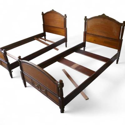 Sale Photo Thumbnail #96: Pair of Federal Style Lengco Twin Beds w/ Carved Details