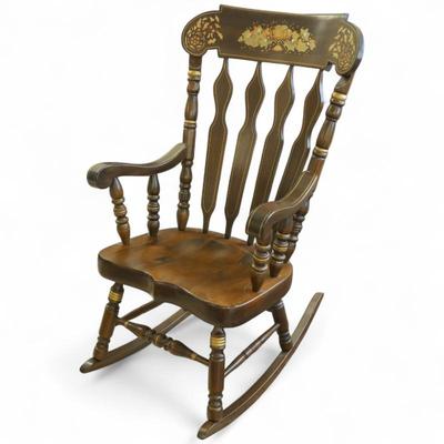 Sale Photo Thumbnail #82: Vintage Hitchcock Style Stenciled Oak Rocking Chair