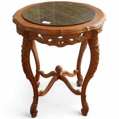 Sale Photo Thumbnail #2: French Louis XV-Style Black Marble Top Carved Wood Lamp Stand