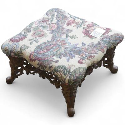 Sale Photo Thumbnail #69: Victorian Cast Iron Footstool w/ Needlepoint Tapestry