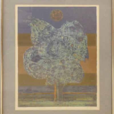 Sale Photo Thumbnail #27: Framed Lithograph/Serigraph 'Star Tree' by Robert Burkert, 1972