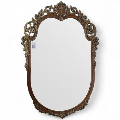 Sale Photo Thumbnail #40: Mahogany Rococo Shield Mirror w/ Gilded Carvings