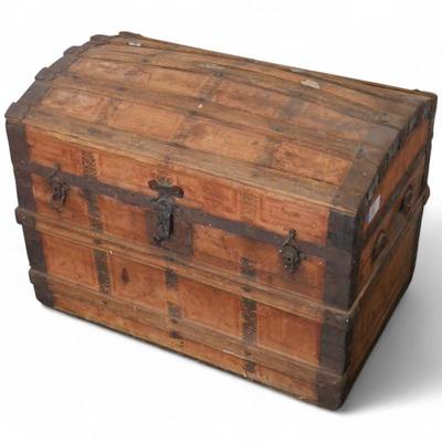 Sale Photo Thumbnail #30: Antique Dome-Top Wooden Trunk w/ Victorian Lithograph