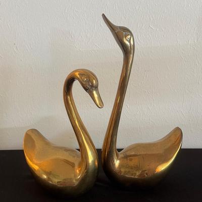Pair of Vintage Brass Swans