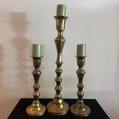 Large Brass Candlestick Trio
