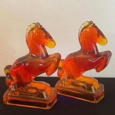 Amberina Glass Horse Pair