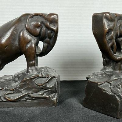 Pushing Elephants Bookends