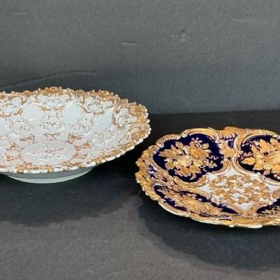 Two Meissen Porcelain "Leaf" Type Plates