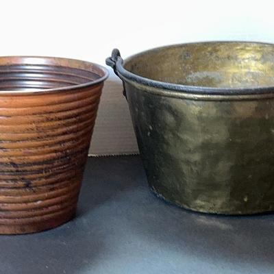 Antique Copper Bucket with Iron Bail Handle (1860-1880) And More Modern Bucket