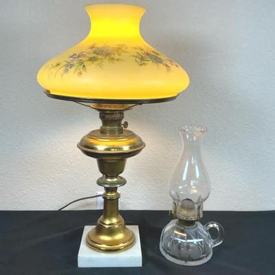 Vintage Hurricane Lamp & Chamber Oil Lamp