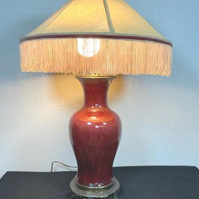 Chinese Sang de Boeuf Flambe Glazed Porcelain Lamp with Brass Fittings, ca. mid 19th century