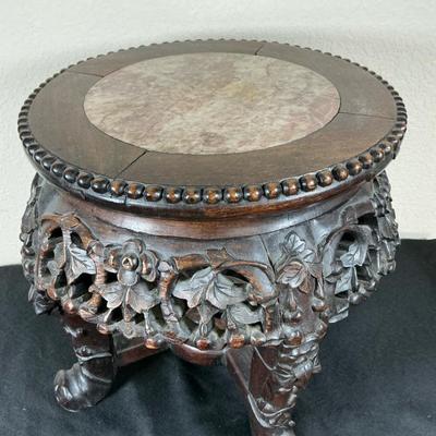 Chinese Hand Carved Mixed Wood Marble Top Plant Stand or Low Table, circa 1890
