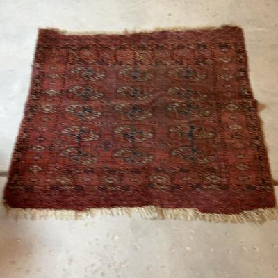 Antique Handwoven Wool Tekke Turkoman Burgundy Rug 37” X 38”