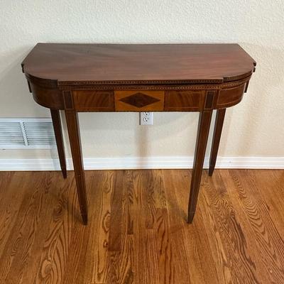 Federal Inlaid Cherry & Mahogany Game Table, New England ca 1800