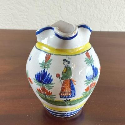 Antique Henriot Quimper Hand Painted Ceramic Jug From France