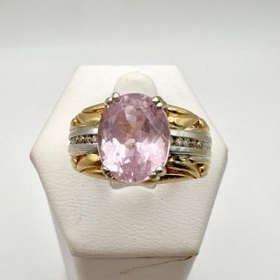 Two-Tone Pink Stone Cocktail Ring with Diamond Accents Size 8