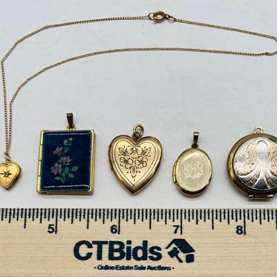 (5) Locket Pendants & Necklace incl. 1/20 12K Gold & 1/20 10K Gold