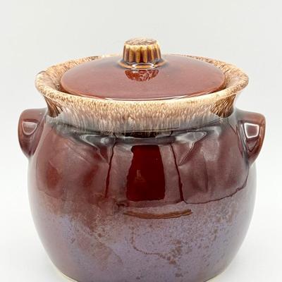 VTG 2qt. Reto Hull Pottery Brown Drip Glaze Bean Pot Crock W/Lid Oven Proof USA