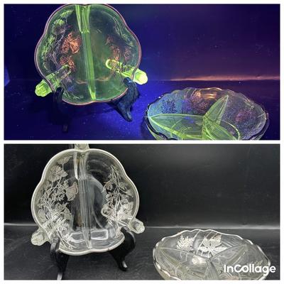 (2) Vintage Tidbit Trays With Silver Overlays
