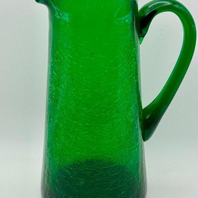 7.5” Green Crackle Glass Pitcher
