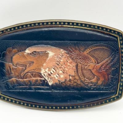 Vintage Alumaline 4108 Brass Leather Eagle Belt Buckle BB-317