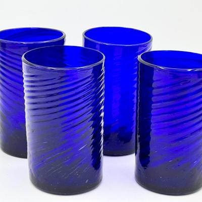 (4) Vintage Cobalt Hand Blown Drinking Glasses
