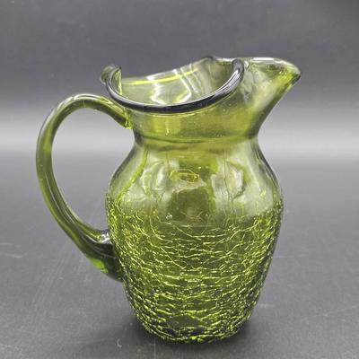 Handblown Crackled Glass Pitcher