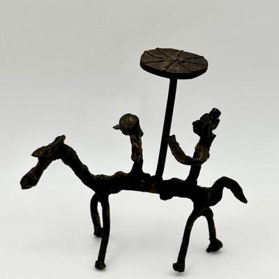 Possible Tribal Dhokra Bronze Horse Rider Sculpture – Lost Wax Folk Art
