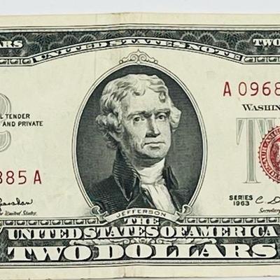 1963 Red Seal Two Dollar Bill 