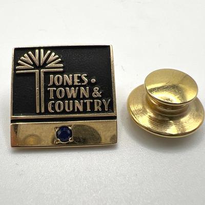 10K Gold Jones Town & Country Pin with Sparkling Blue Accent