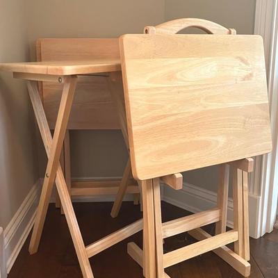 Light Wood TV Tray Table Set with Holder